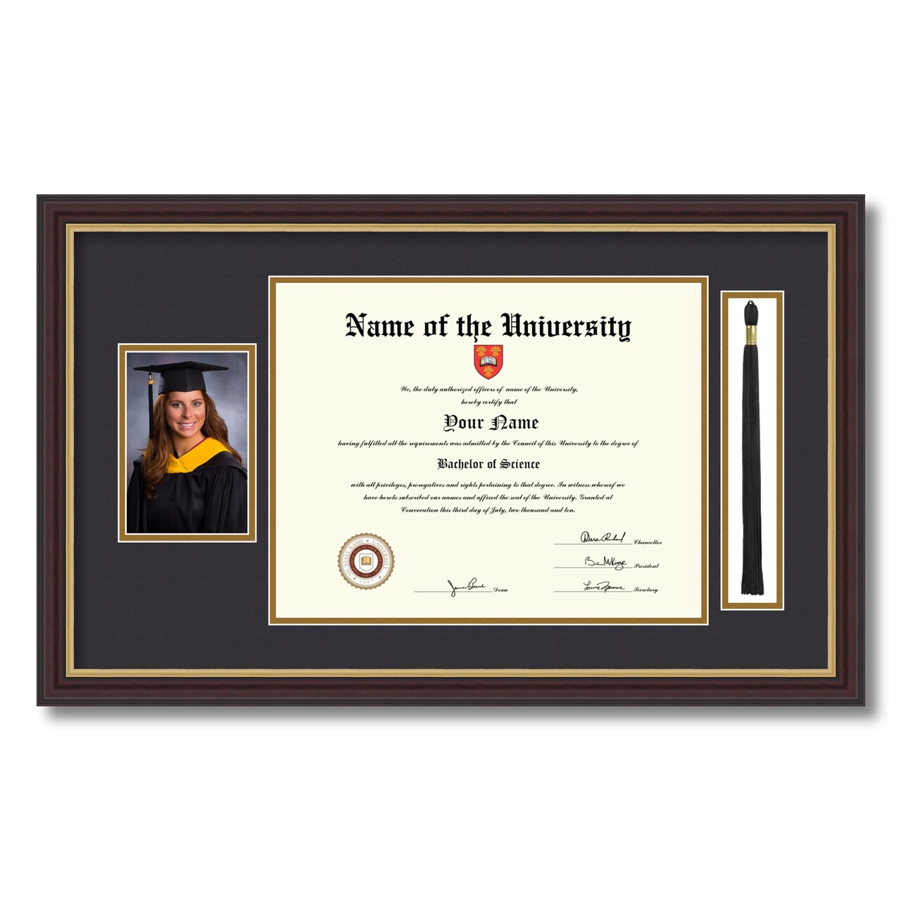 ArtToFrames 11x14 inch Diploma Frame with 5x7 Inch Image Opening and Tassel Opening - Framed with Black and Gold Mats, Comes with Regular Acrylic and Sawtooth Hanger for Wall Hanging (DIT-11x14)
